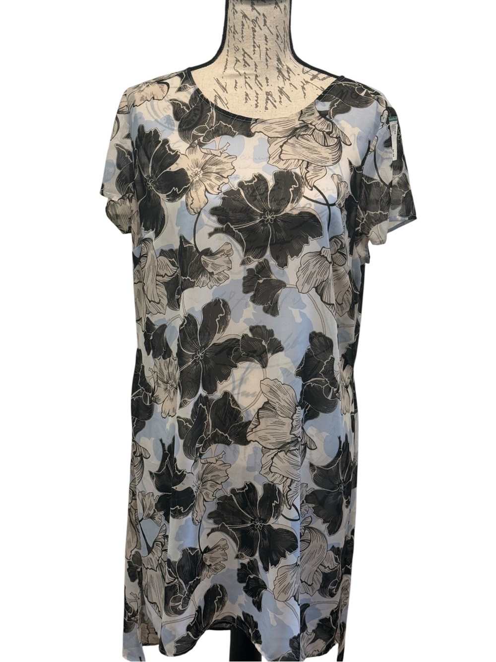INC International Concepts Floral Short-Sleeve Tunic Top - Blue & Black